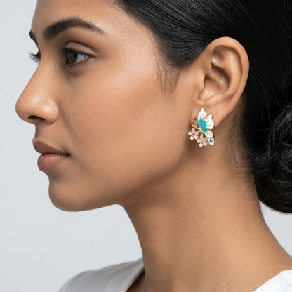 Luxora Azure Blossom Butterfly Stud Earrings