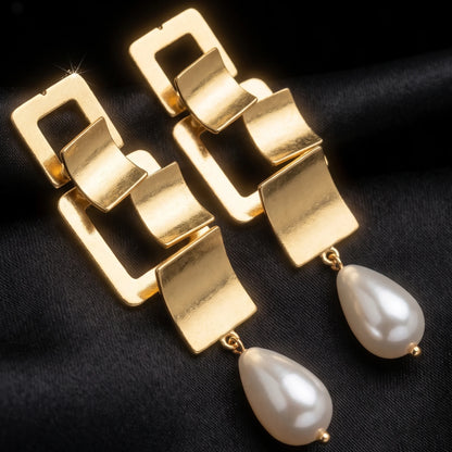 Luxora Golden Pearl Cascade Earrings
