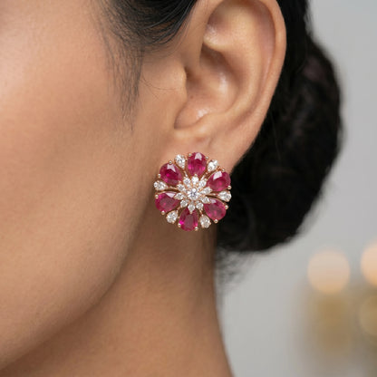 Luxora Crimson Bloom Crystal Studs