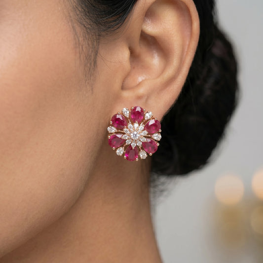 Luxora Crimson Bloom Crystal Studs