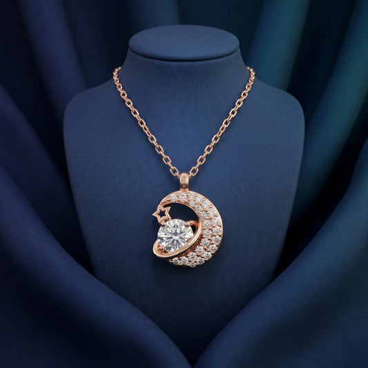 Luxora Celestial Crescent Solitaire Pendant