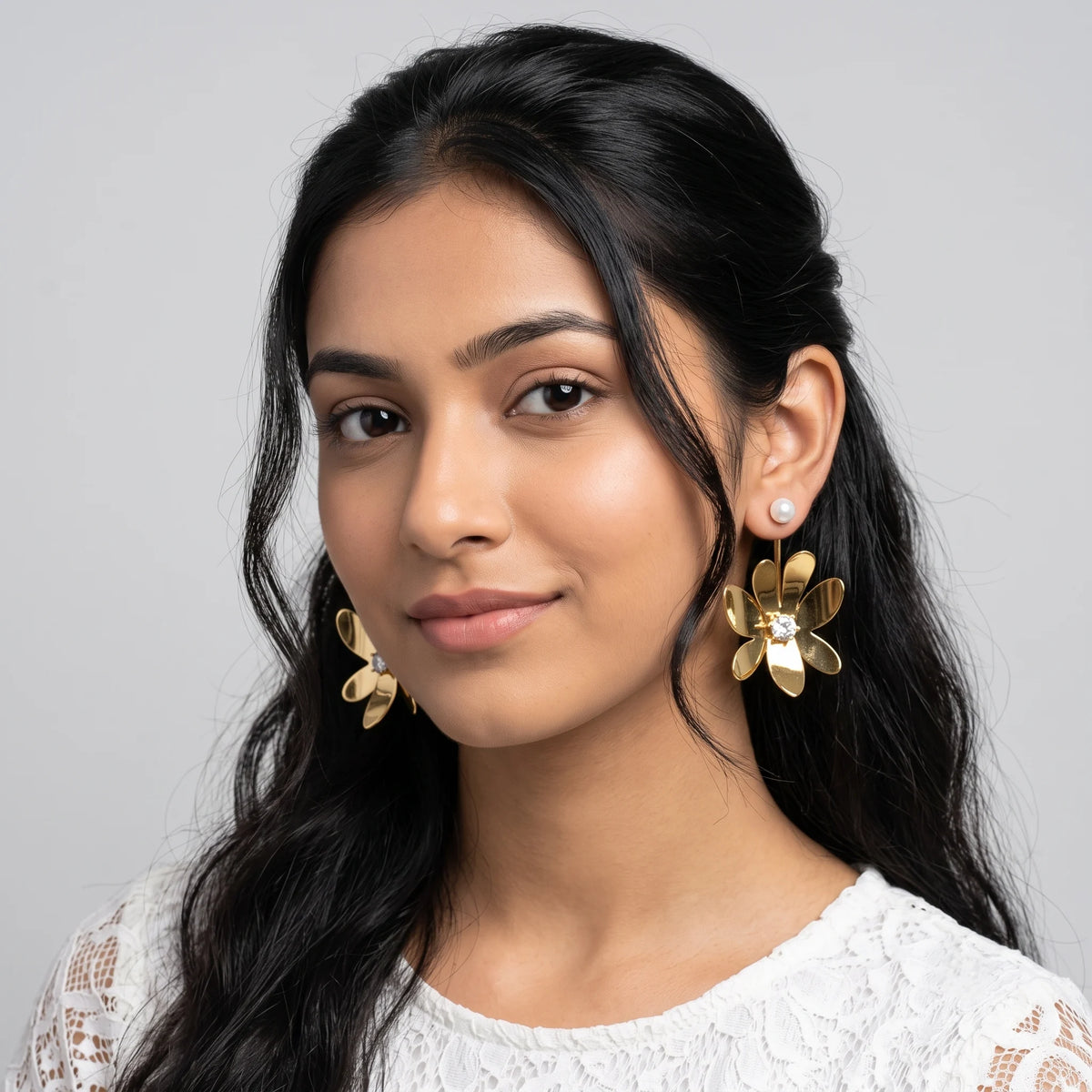 Luxora Golden Bloom Pearl Earrings