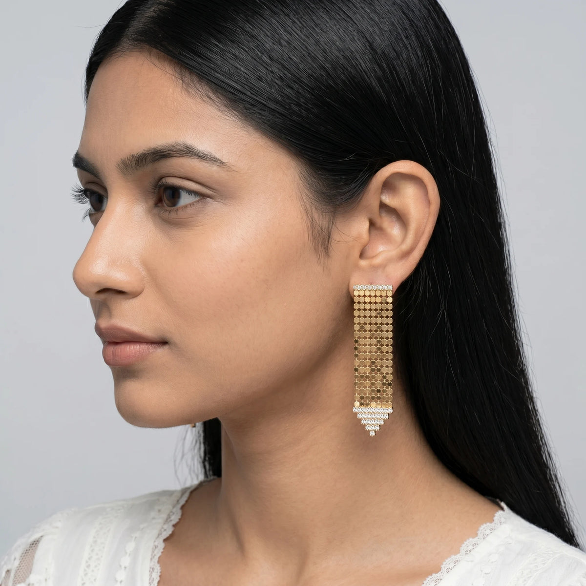 Luxora Golden Honeycomb Crystal Earrings