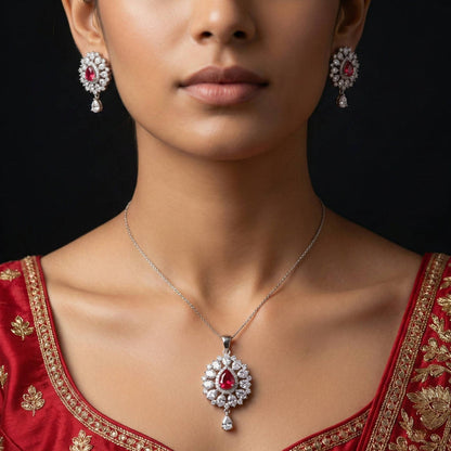 Luxora Halo Design with Tear Drop Ruby Stones