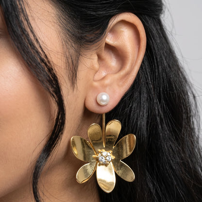 Luxora Golden Bloom Pearl Earrings