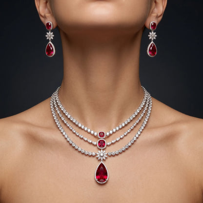 Luxora Royal Ruby Cascade Bridal Necklace Set