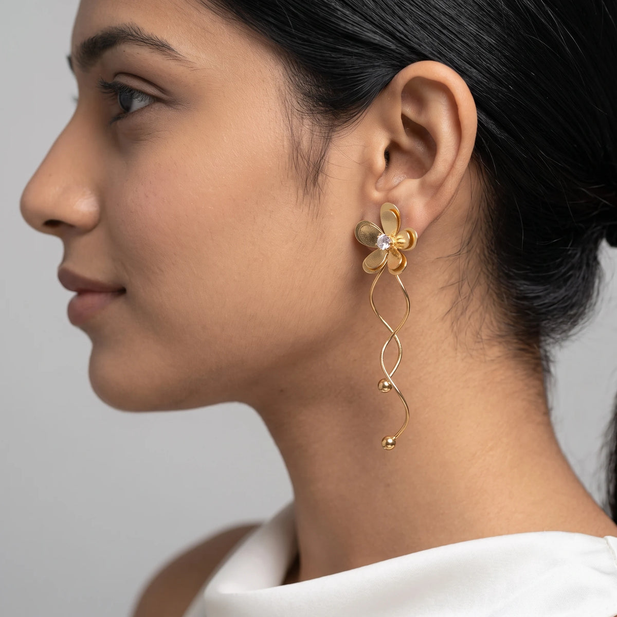 Luxora Golden Petal Drop Earrings
