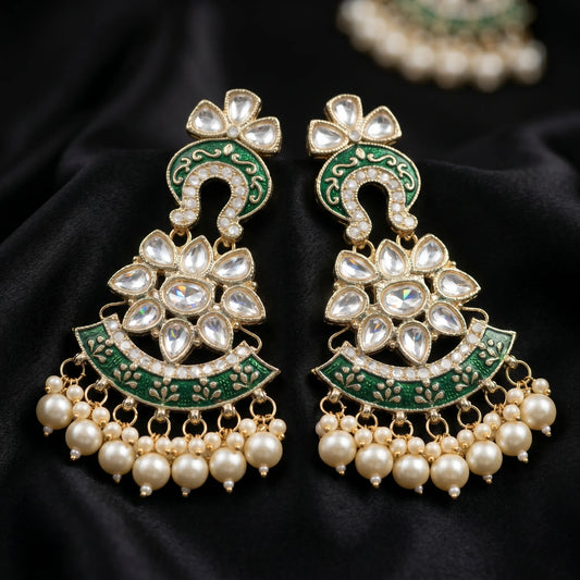 Luxora Emerald Meenakari Pearl Jhumkas
