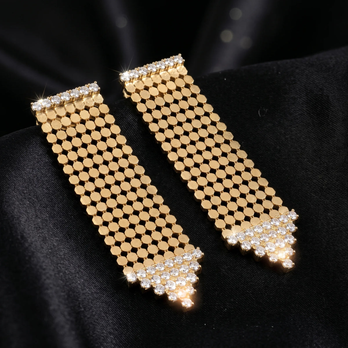 Luxora Golden Honeycomb Crystal Earrings