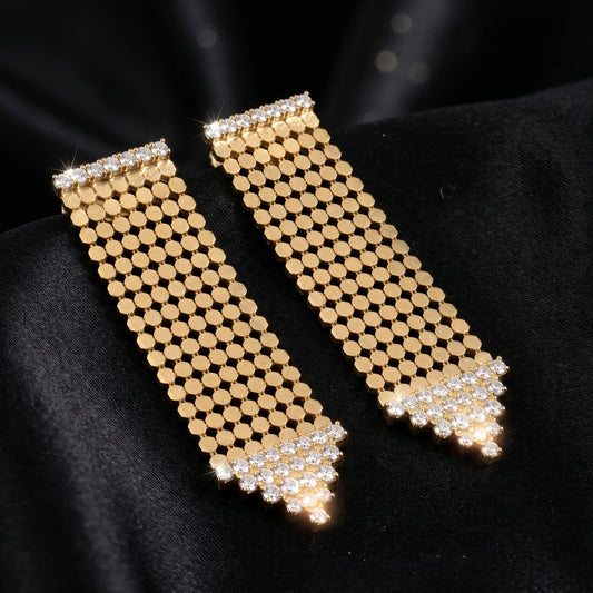 Luxora Golden Honeycomb Crystal Earrings