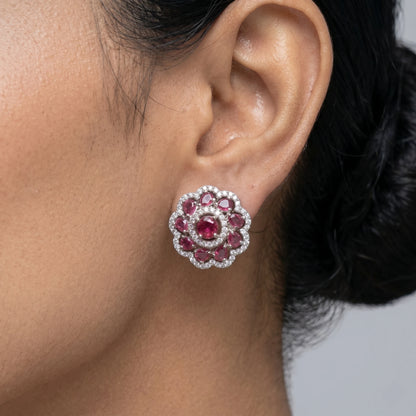 Luxora Ruby Blossom Floral Stud Earrings