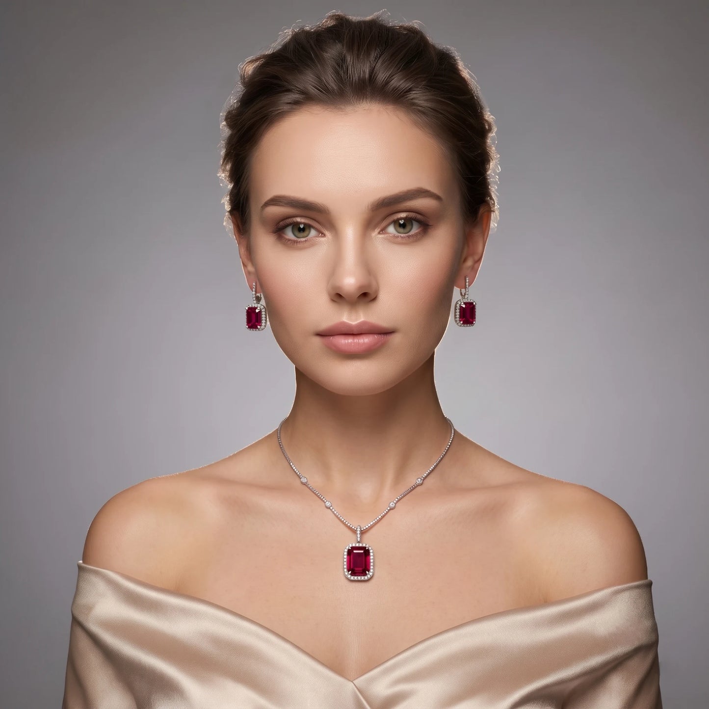 Luxora Crimson Royale Halo Pendant Set