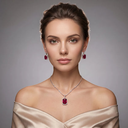 Luxora Crimson Royale Halo Pendant Set