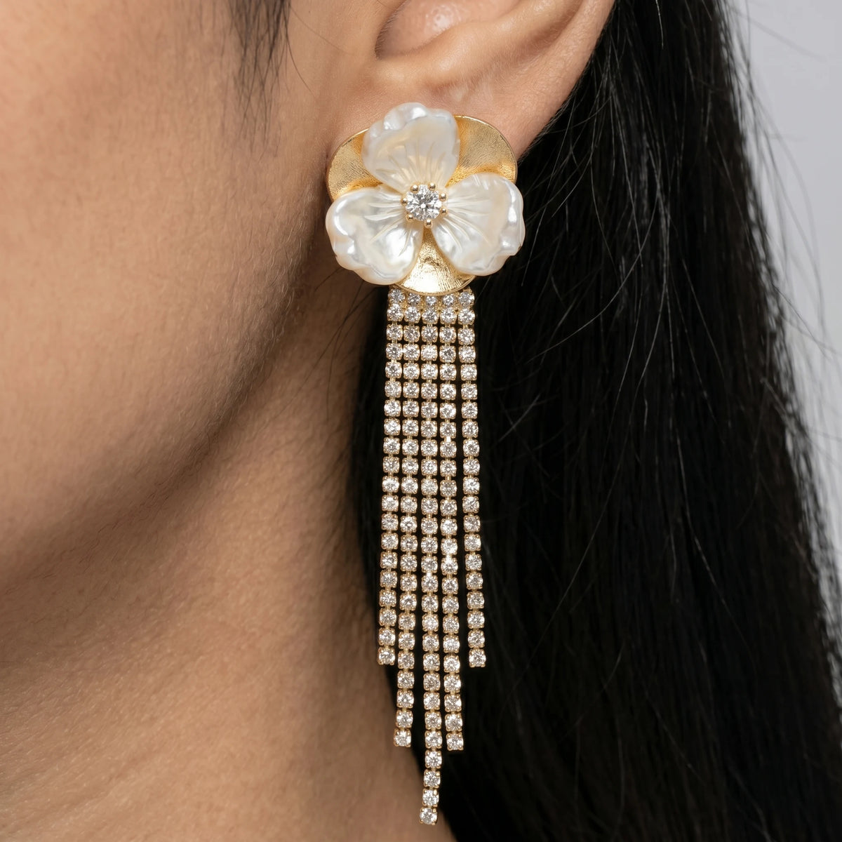Luxora Pearl Bloom Crystal Cascade Earrings