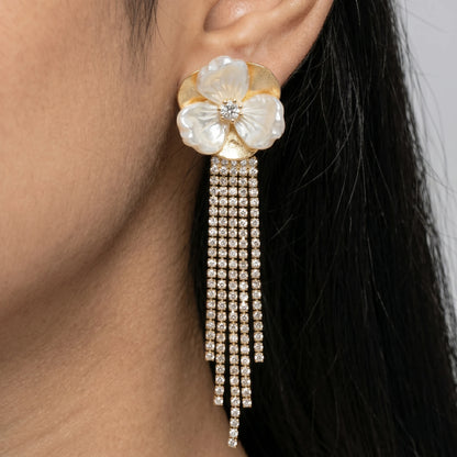 Luxora Pearl Bloom Crystal Cascade Earrings