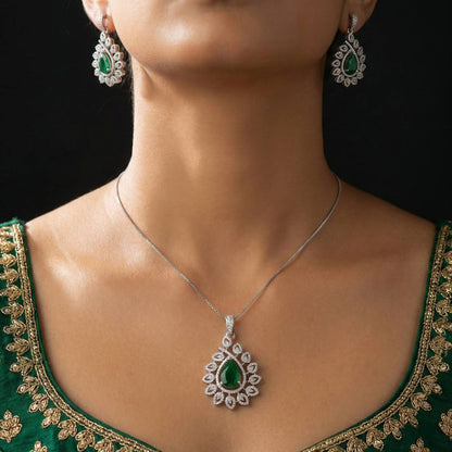 Luxora Floral Design with Emerald Green Tear Drop Diamond