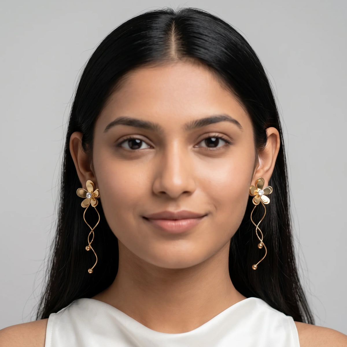 Luxora Golden Petal Drop Earrings