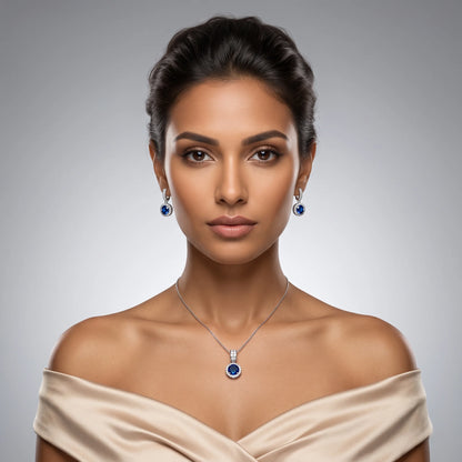 Luxora Sapphire Halo Elegance Pendant Set