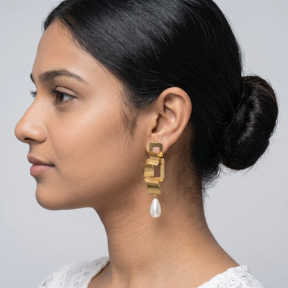Luxora Golden Pearl Cascade Earrings