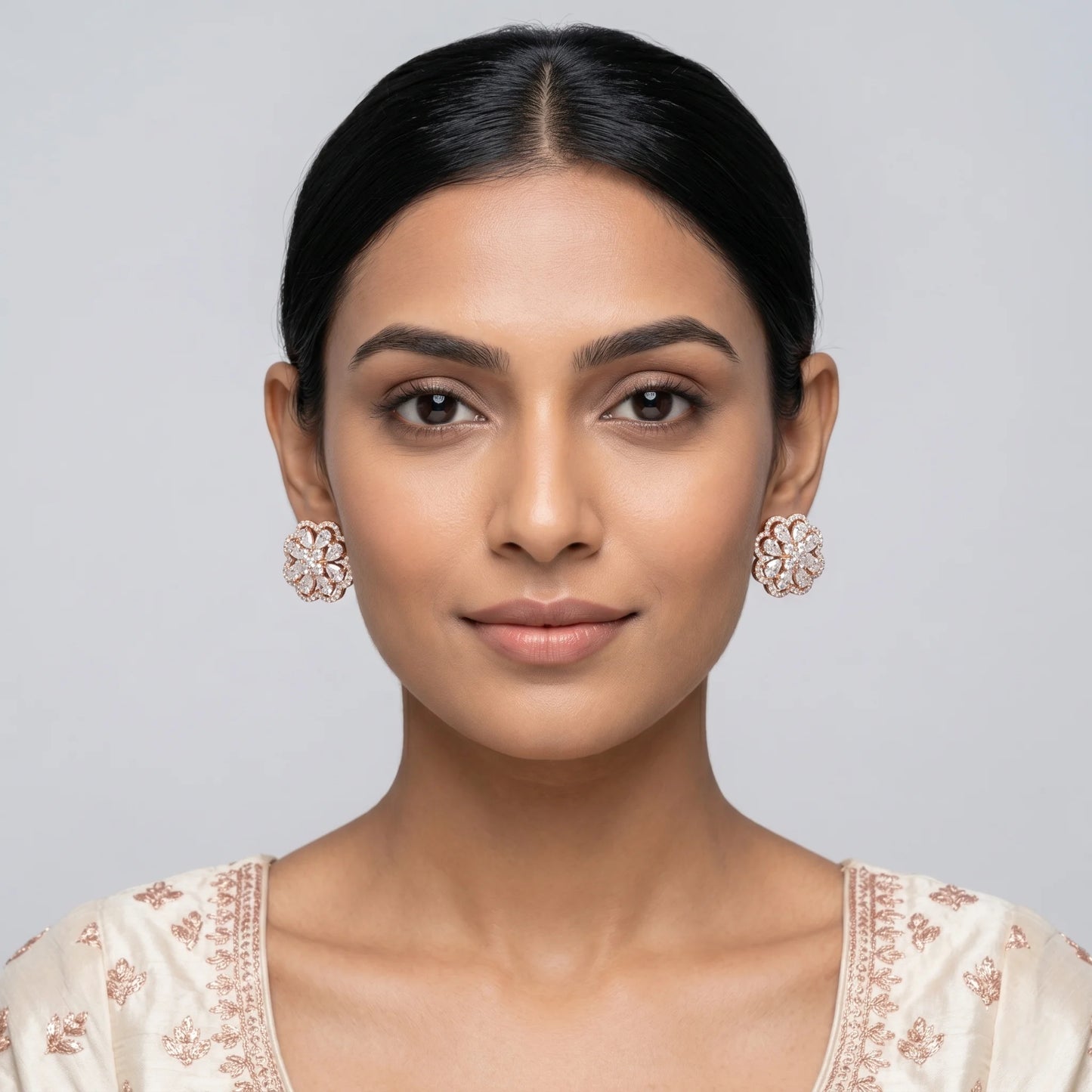 Luxora Rose Gold Floral Halo Stud Earrings