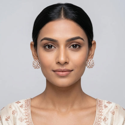 Luxora Rose Gold Floral Halo Stud Earrings