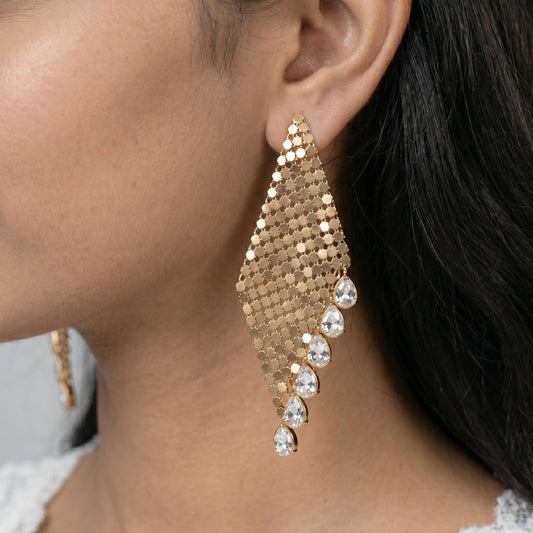 Luxora Golden Mesh Teardrop Earrings