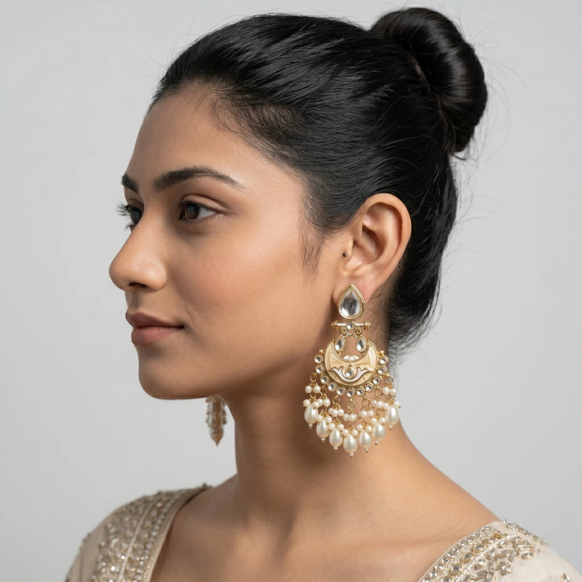 Luxora Royal Pearl Chandbali Earrings