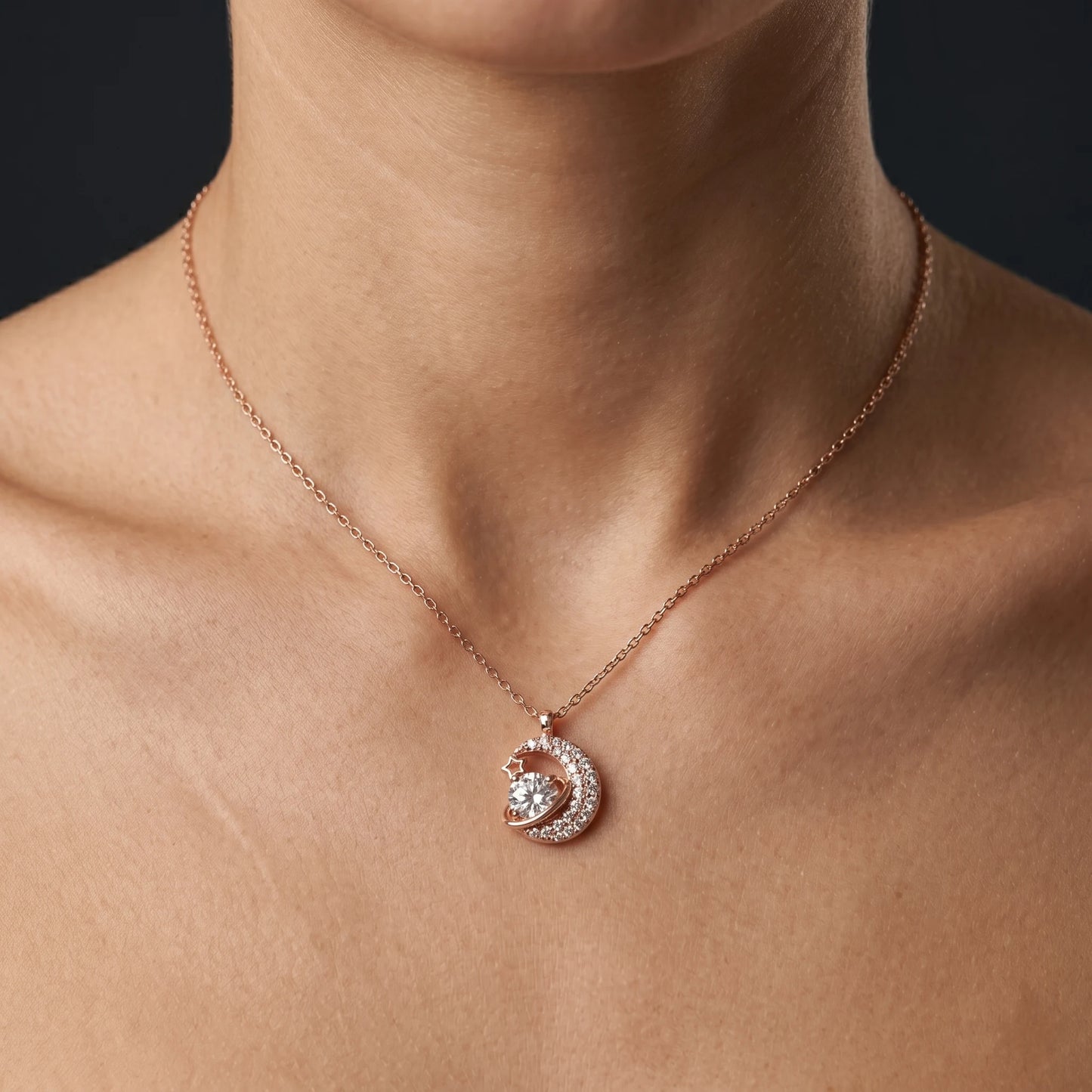 Luxora Celestial Crescent Solitaire Pendant