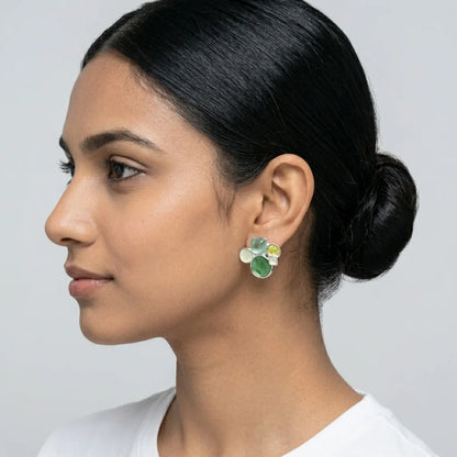 Luxora Emerald Mosaic Statement Earrings