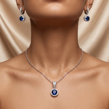 Luxora Sapphire Halo Elegance Pendant Set