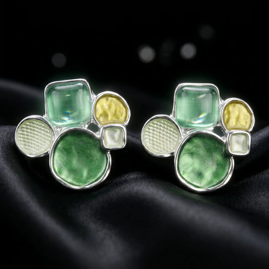 Luxora Emerald Mosaic Statement Earrings