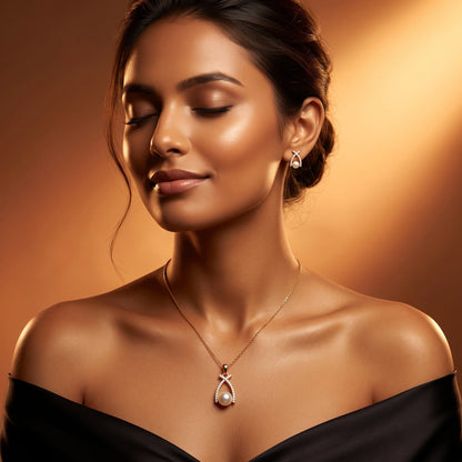 Luxora Pearl Grace Crystal Pendant Set