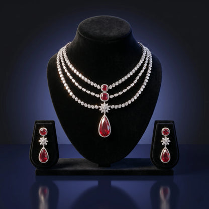 Luxora Royal Ruby Cascade Bridal Necklace Set