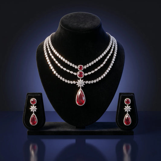 Luxora Royal Ruby Cascade Bridal Necklace Set