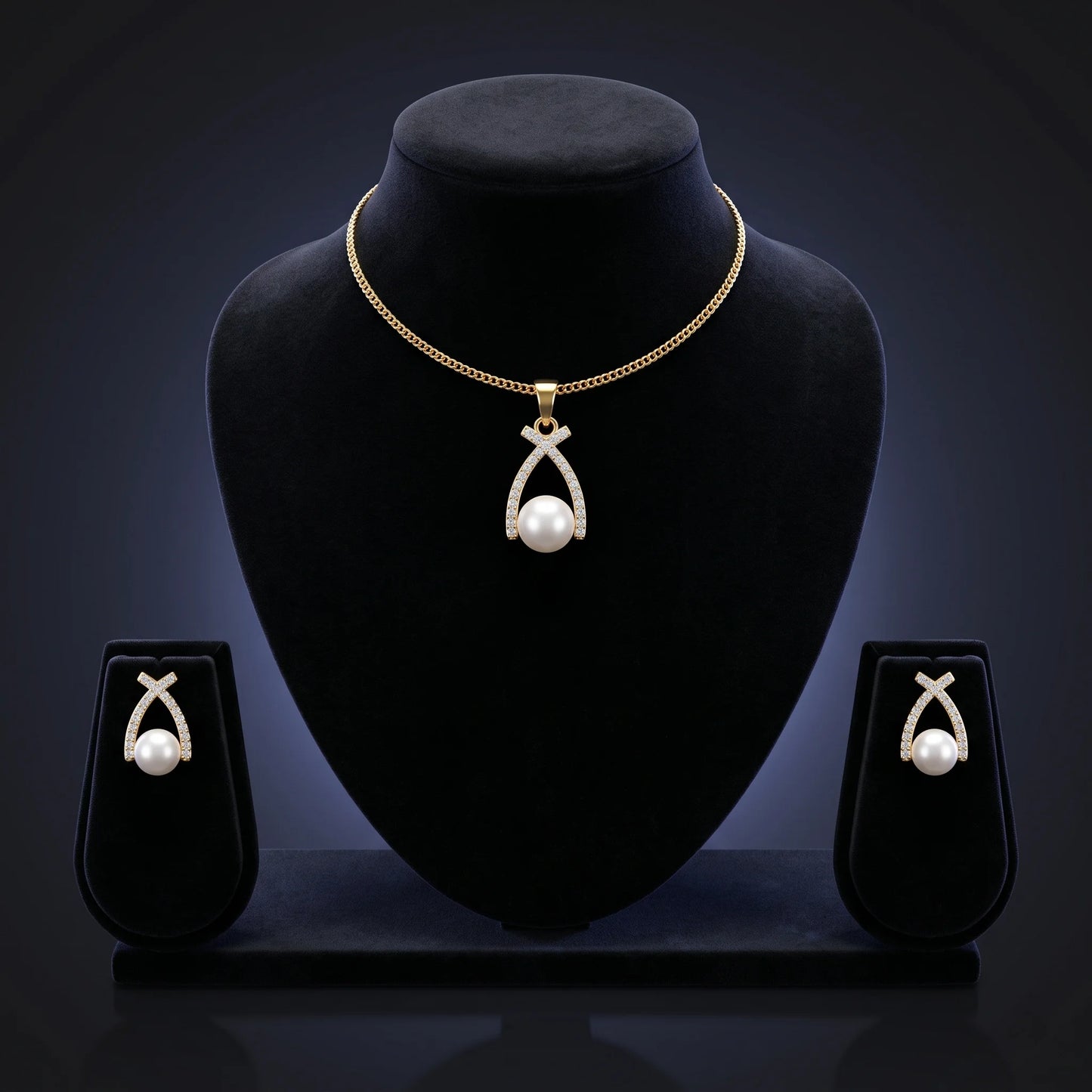 Luxora Pearl Grace Crystal Pendant Set