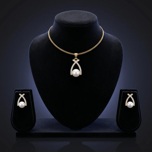 Luxora Pearl Grace Crystal Pendant Set