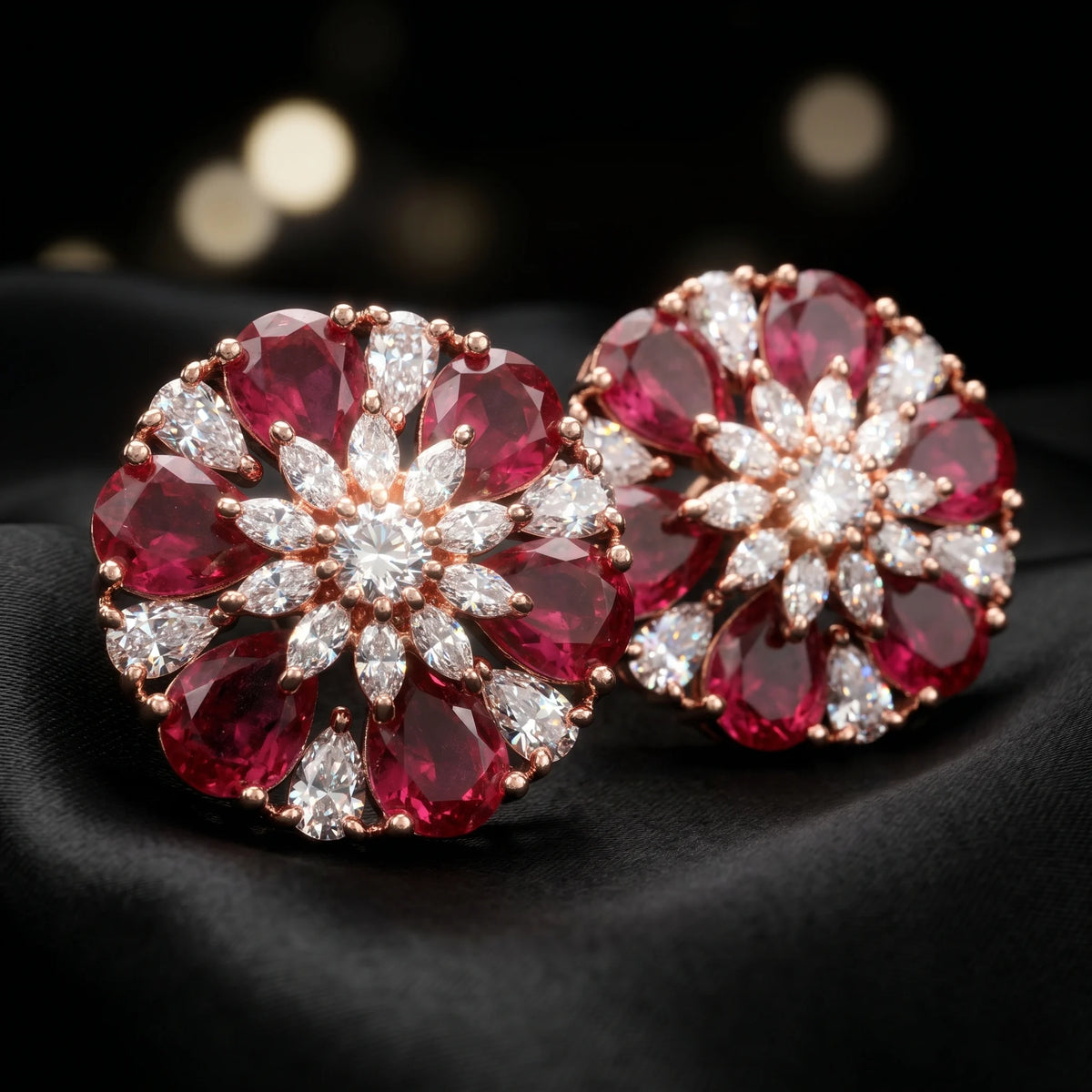 Luxora Crimson Bloom Crystal Studs