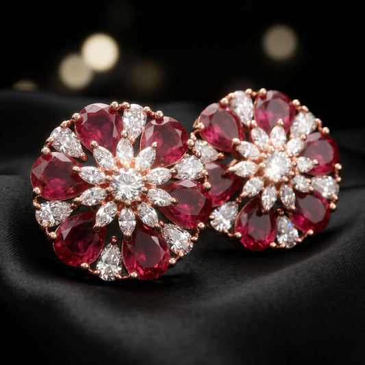 Luxora Crimson Bloom Crystal Studs