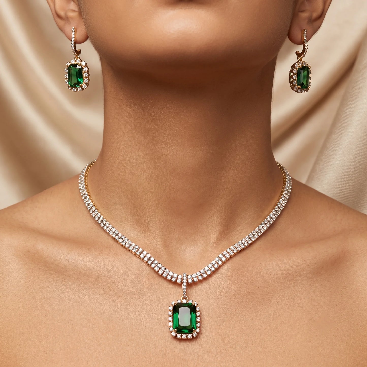 Luxora Crimson Royale Halo Pendant Set