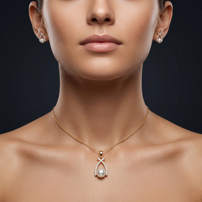 Luxora Pearl Grace Crystal Pendant Set