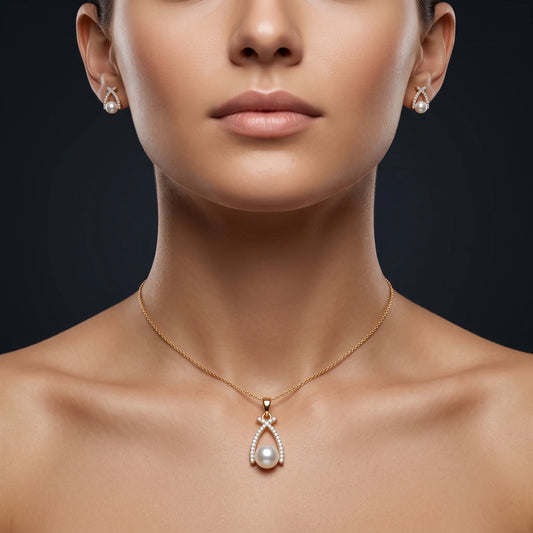 Luxora Pearl Grace Crystal Pendant Set