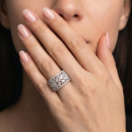 Luxora Radiant Marquise Floral Diamond Band Ring