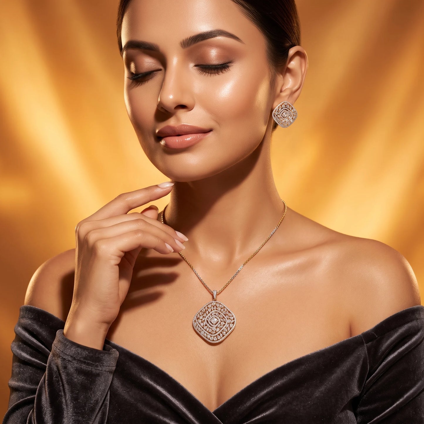 Luxora Celestial Sparkle Diamond Pendant Set