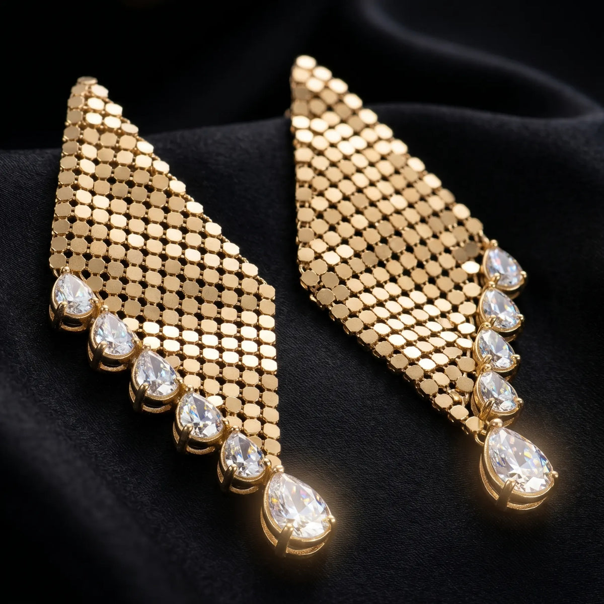 Luxora Golden Mesh Teardrop Earrings