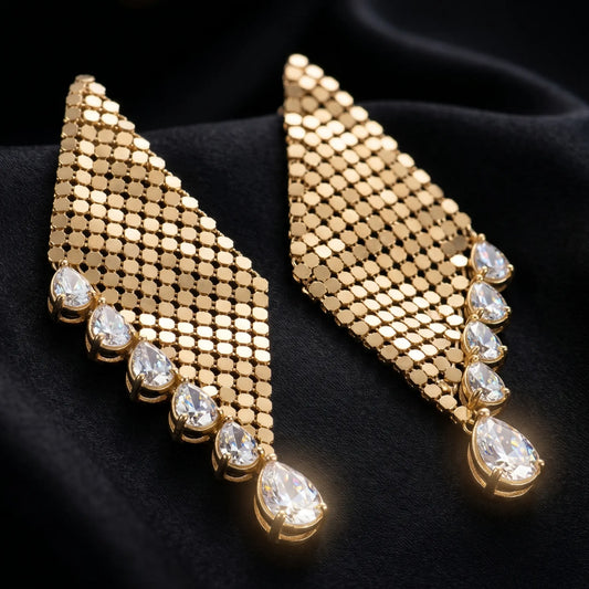 Luxora Golden Mesh Teardrop Earrings