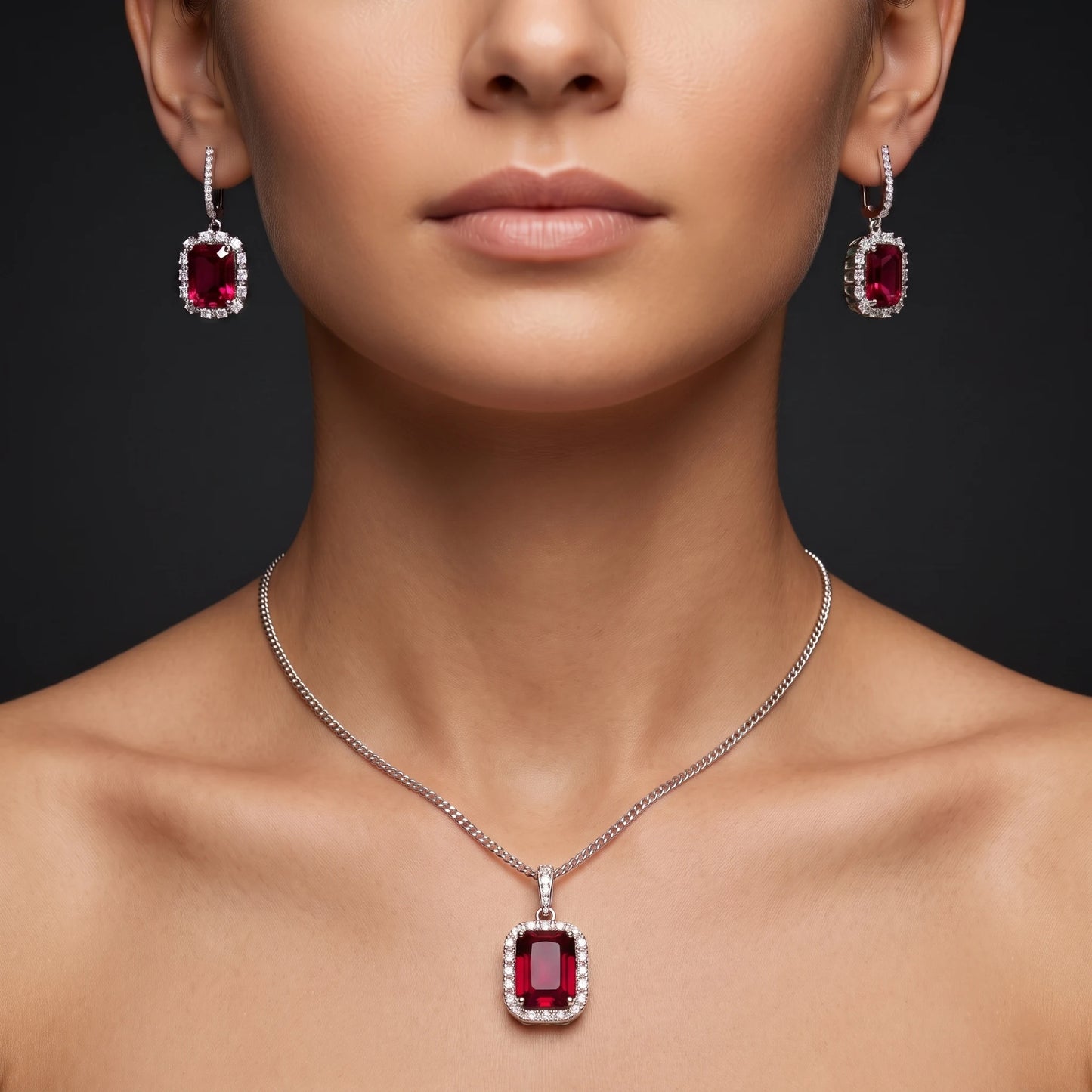 Luxora Crimson Royale Halo Pendant Set