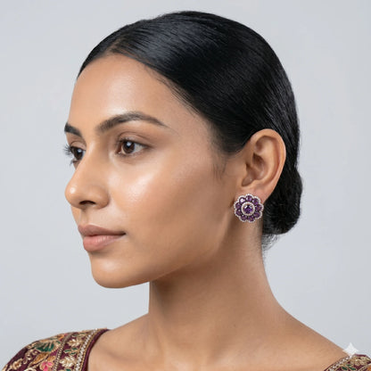 Luxora Ruby Blossom Floral Stud Earrings