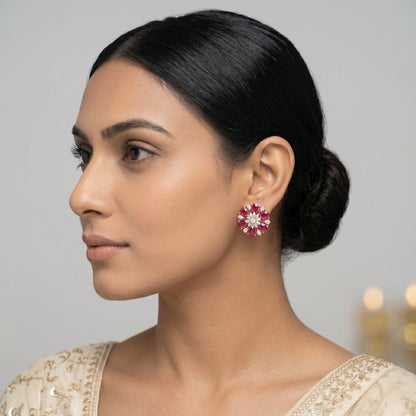 Luxora Crimson Bloom Crystal Studs