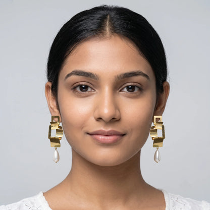 Luxora Golden Pearl Cascade Earrings