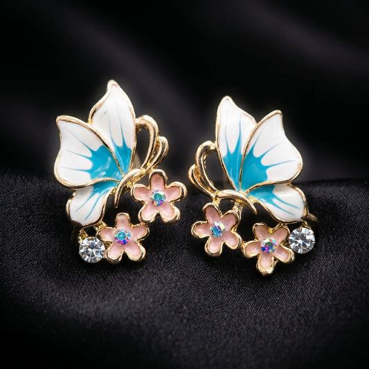 Luxora Azure Blossom Butterfly Stud Earrings